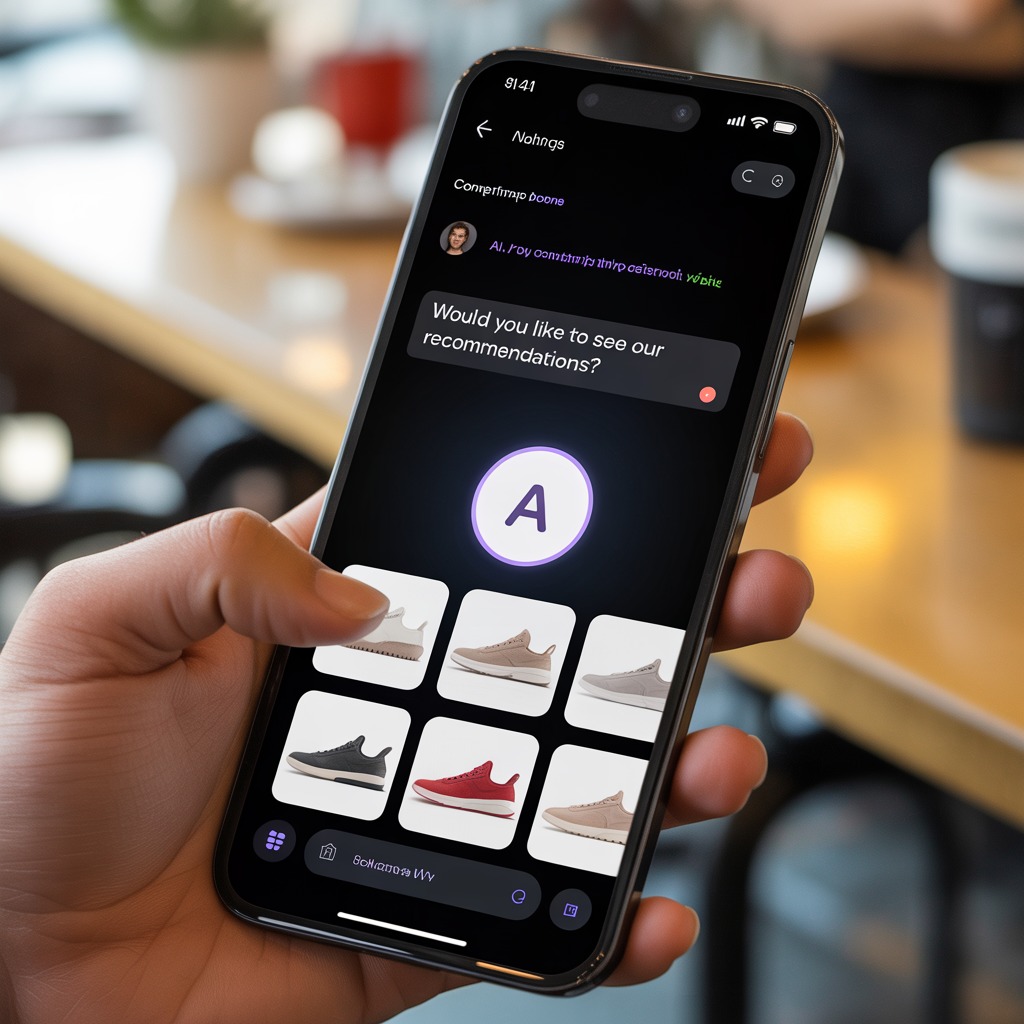 Akıllı telefonda AI chatbot ürün önerisi arayüzü