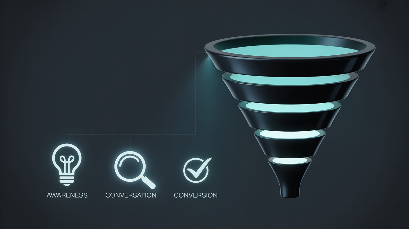 Dijital pazarlama dönüşüm hunisi infografiği