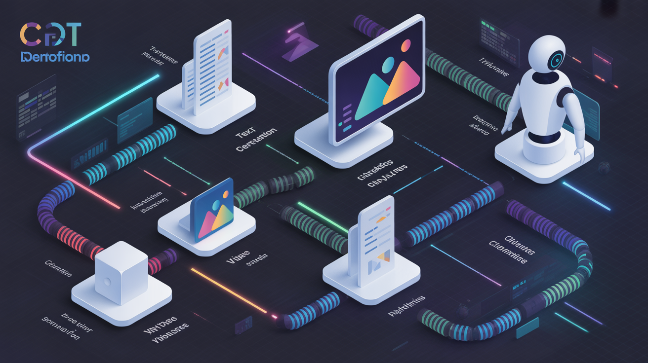 AI içerik üretim akışı: metin, görsel, video, ses