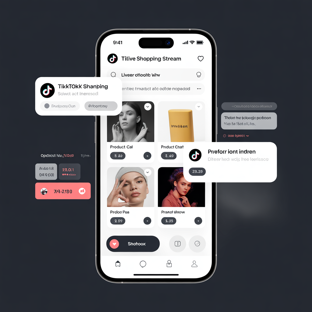 TikTok canlı yayın alışveriş arayüzü: ürün kartları ve gerçek zamanlı sohbet